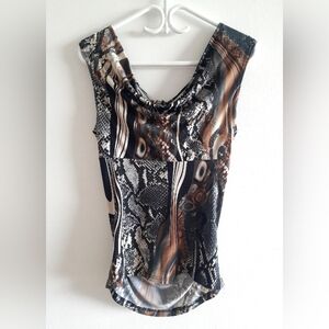 Cowl-neck/ Off-shoulder Snake Print Top, Stretchy